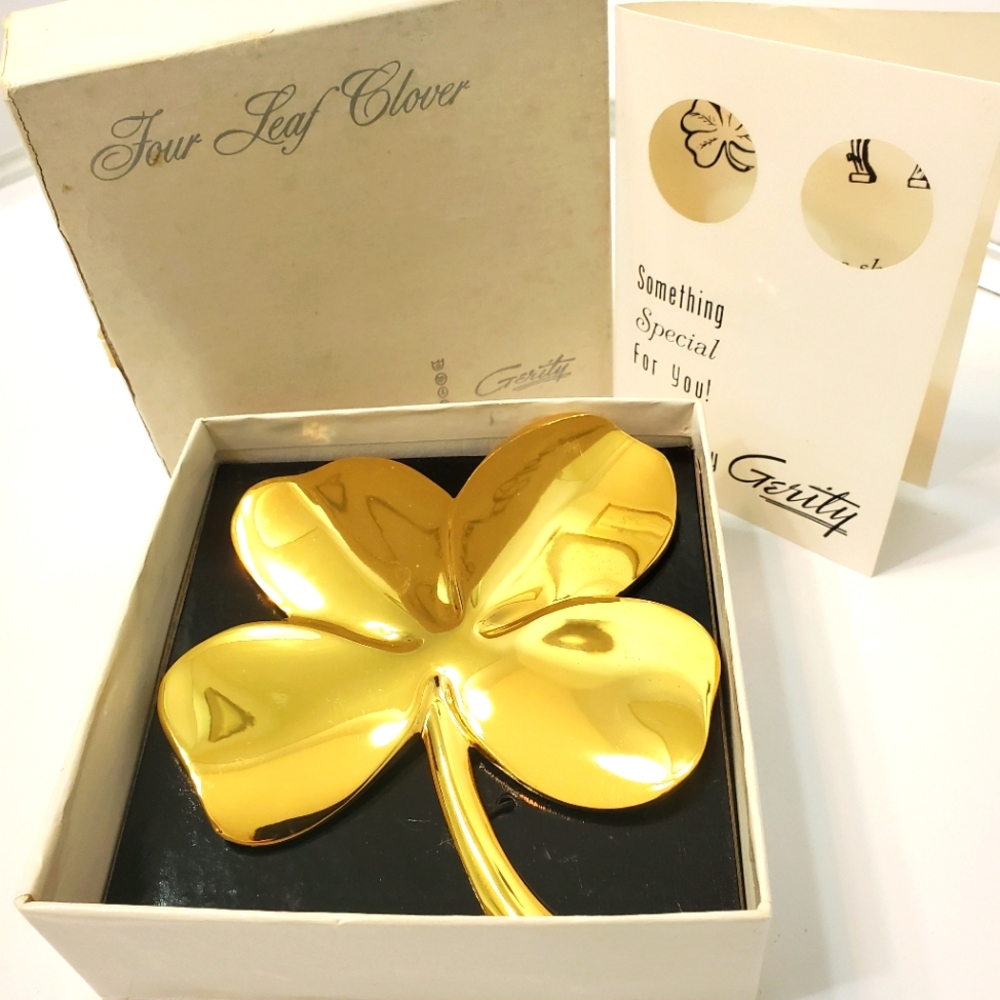 **SOLD**Gerity 24k Gold Plated Shamrock Clover w/ Irish Blessing Paperweigh